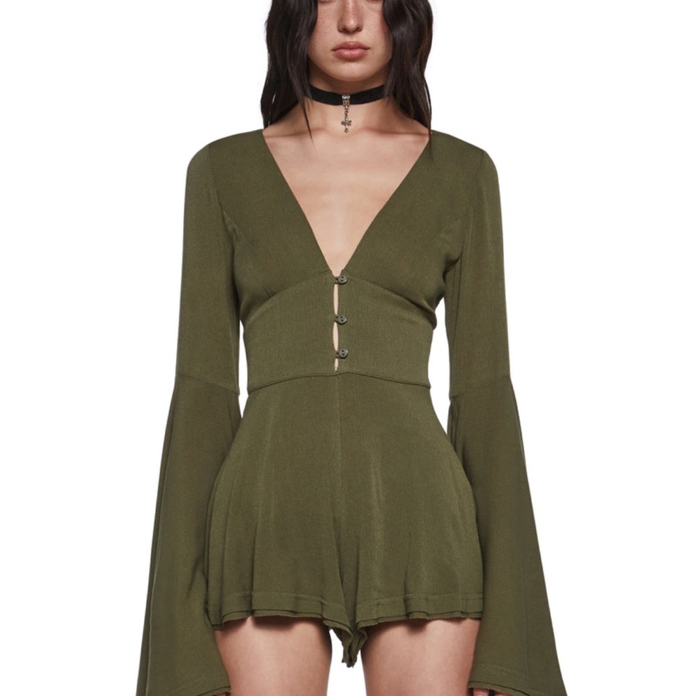 Soulful Bliss Long Sleeve Romper - Green - Current Mood - Picture 3 of 3